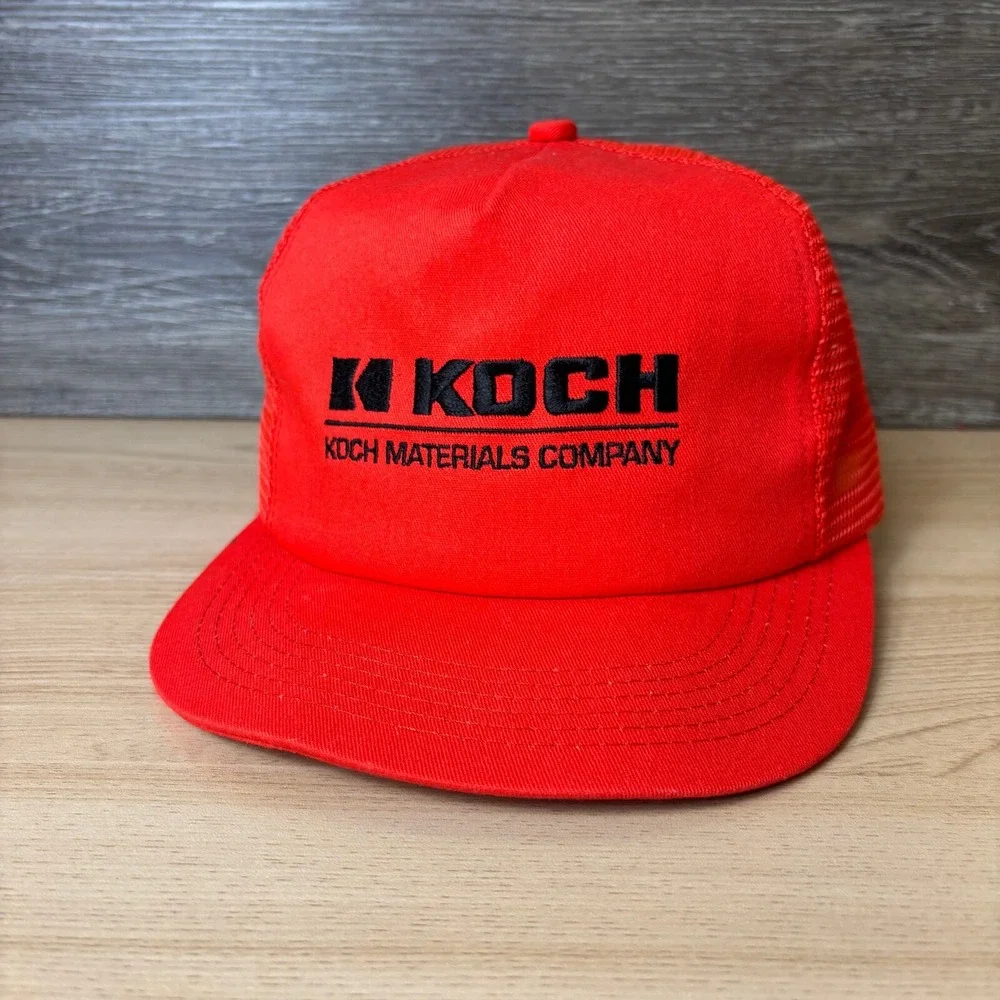 Vintage Koch Hat Cap Snapback Red Orange Trucker‎ Material Company K Products